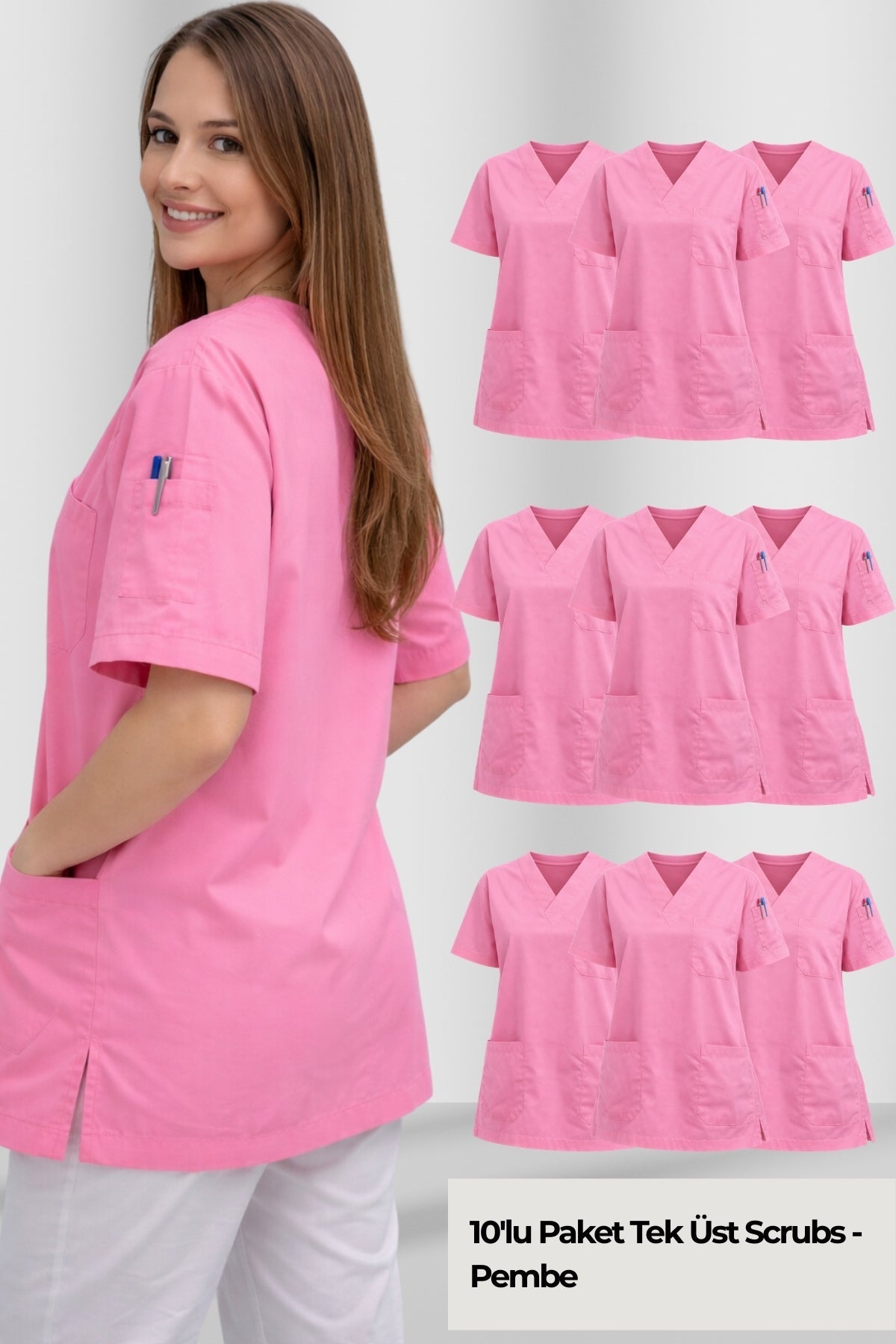 Pembe scrubs forma kadın, pamuklu medical scrubs üst, doktor ve hemşire scrubs üniforma