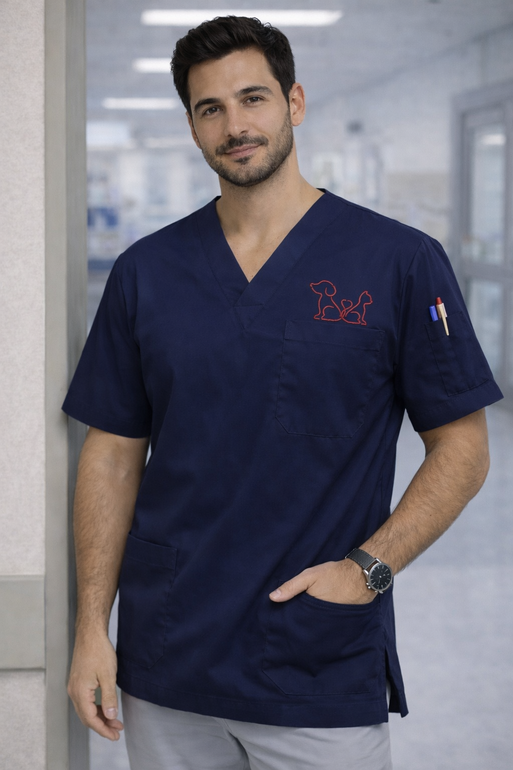 Beyaz scrubs erkek modeli pamuklu scrub forma veteriner scrubs ve cerrahi scrubs üniforma tasarımı