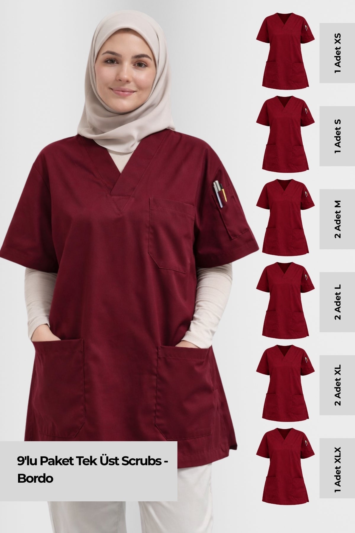 bordo scrubs takım hemşire scrub kıyafet profesyonel görünüm