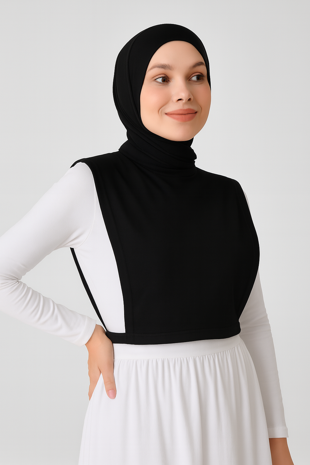 Siyah tesettür kolluk ve boyunluk modeli, penye uzun kolluk kadın tesettür giyim kombini