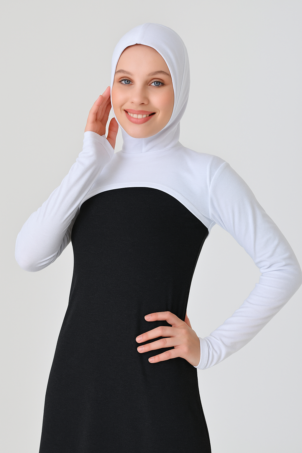 Tesettür kolluk ve boyunluklu kolluk modeli beyaz uzun kolluk penye tesettür boyunluk kadın kolluk modeli