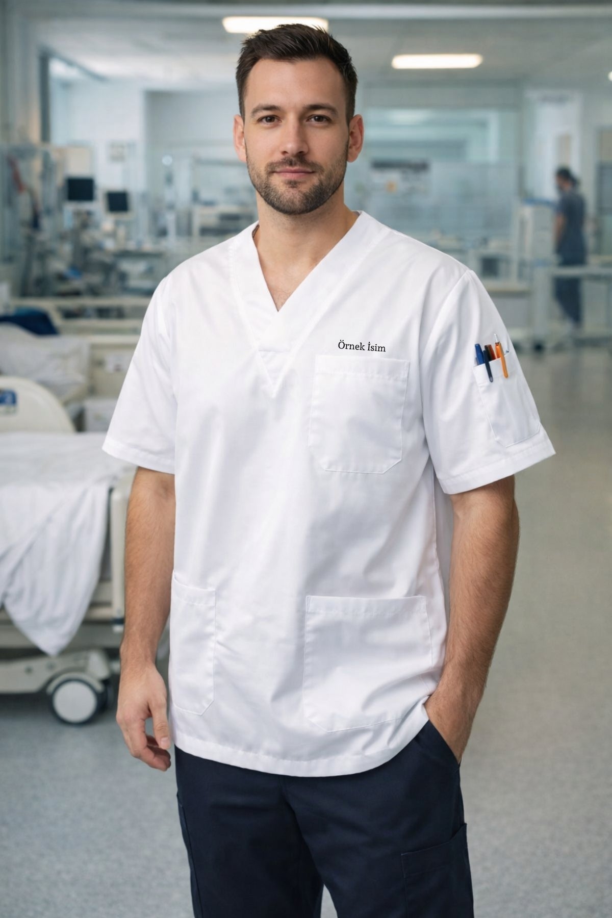 beyaz erkek scrubs forma doktor hemşire üniforma pamuklu medical scrubs üst