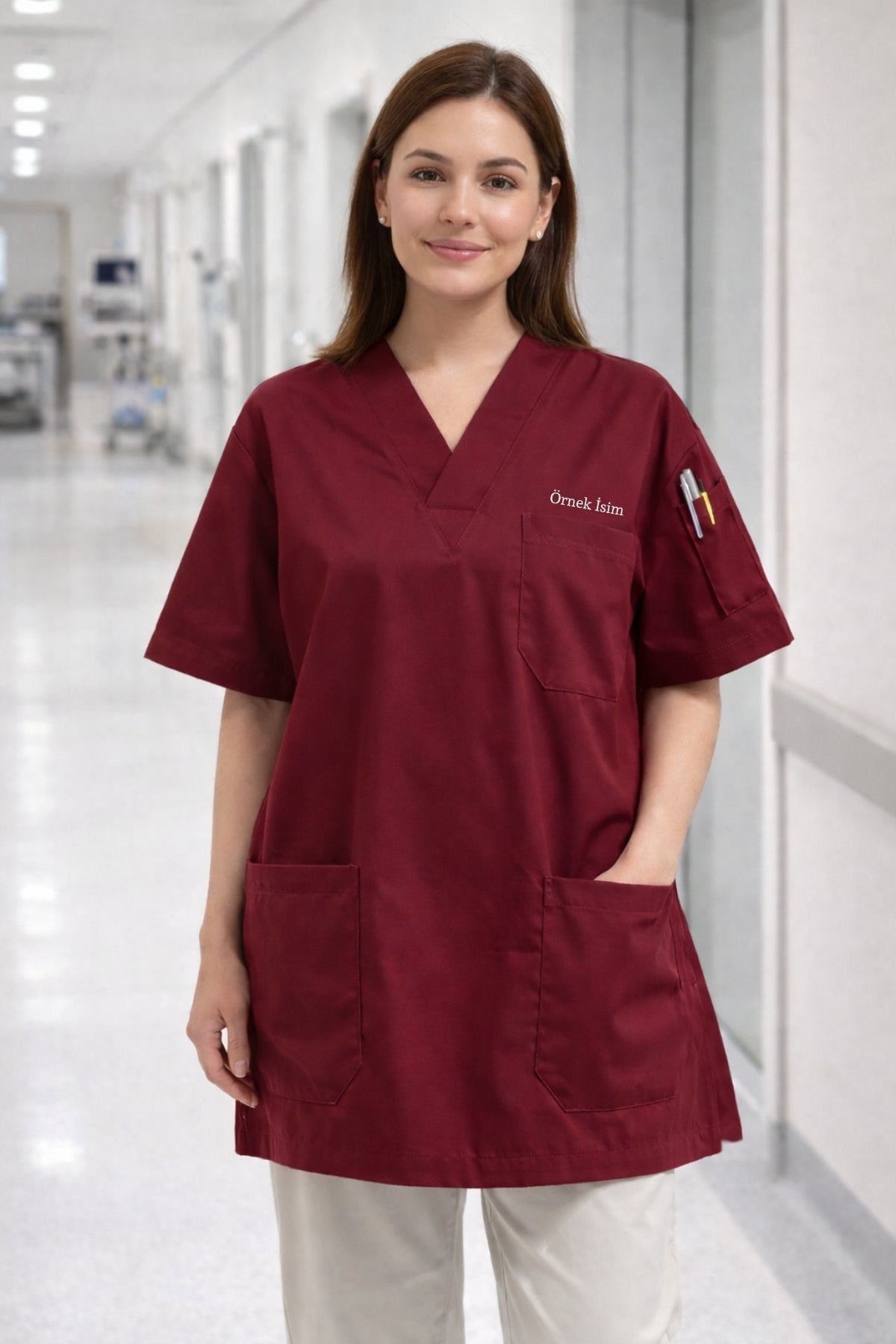 bordo scrubs üniforma kadın medikal kıyafet modern scrubs modelleri
