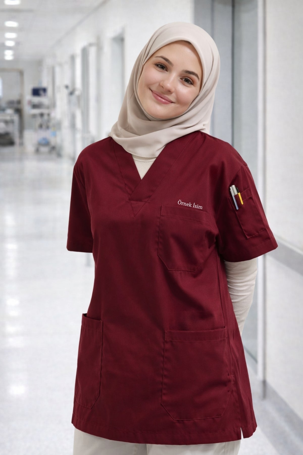bordo scrubs forma kadın tesettür scrubs modern medikal üniforma