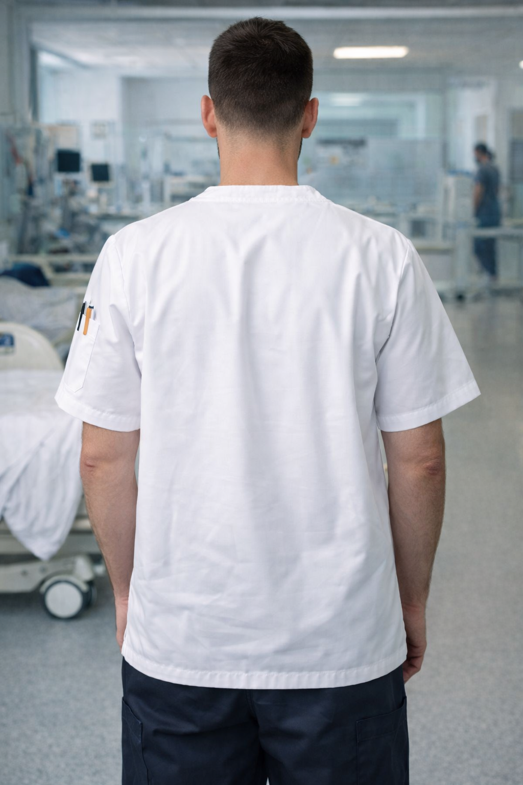 Beyaz scrubs üniforma erkek, doktor ve hemşire için medikal giyim