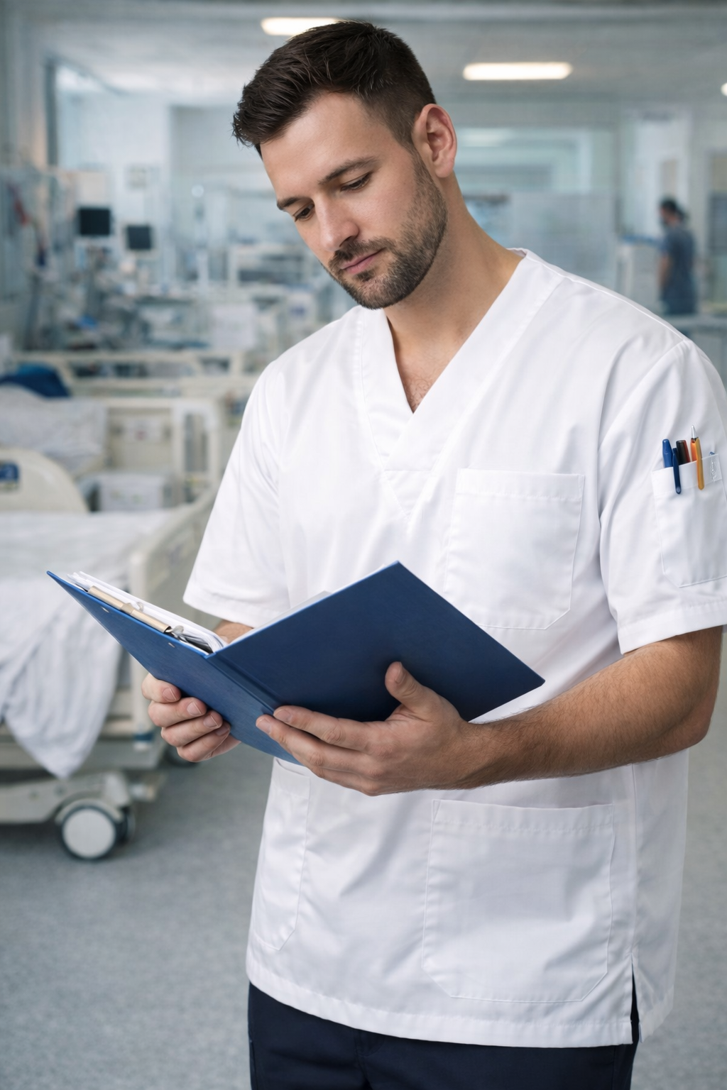 Erkek doktor için beyaz scrubs forma, medikal scrubs üniforma modeli