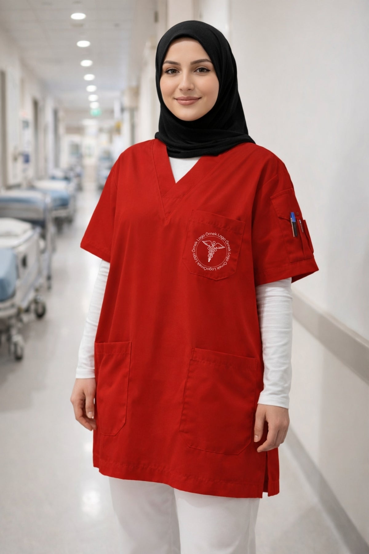 Kırmızı scrubs takım üst parçası, cerrahi scrubs ve doktor forması modern model