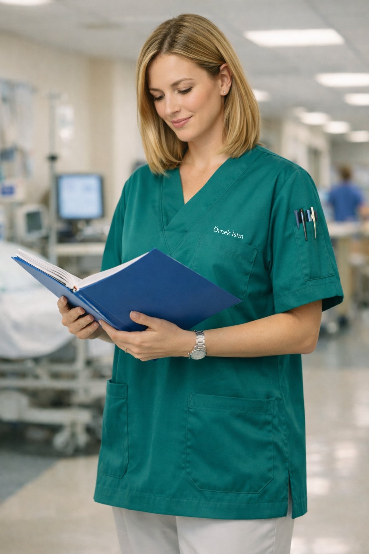 tesettür scrubs takım yeşil medikal forma scrub üst kadın hemşire kıyafeti