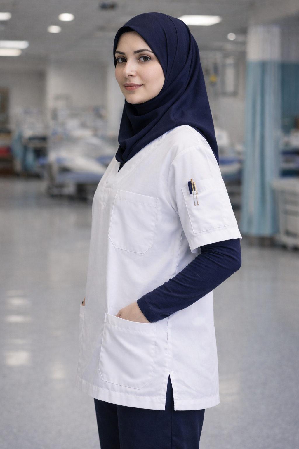 kadın scrubs beyaz forma uzun kollu tesettür medical scrubs şık ve rahat tasarım