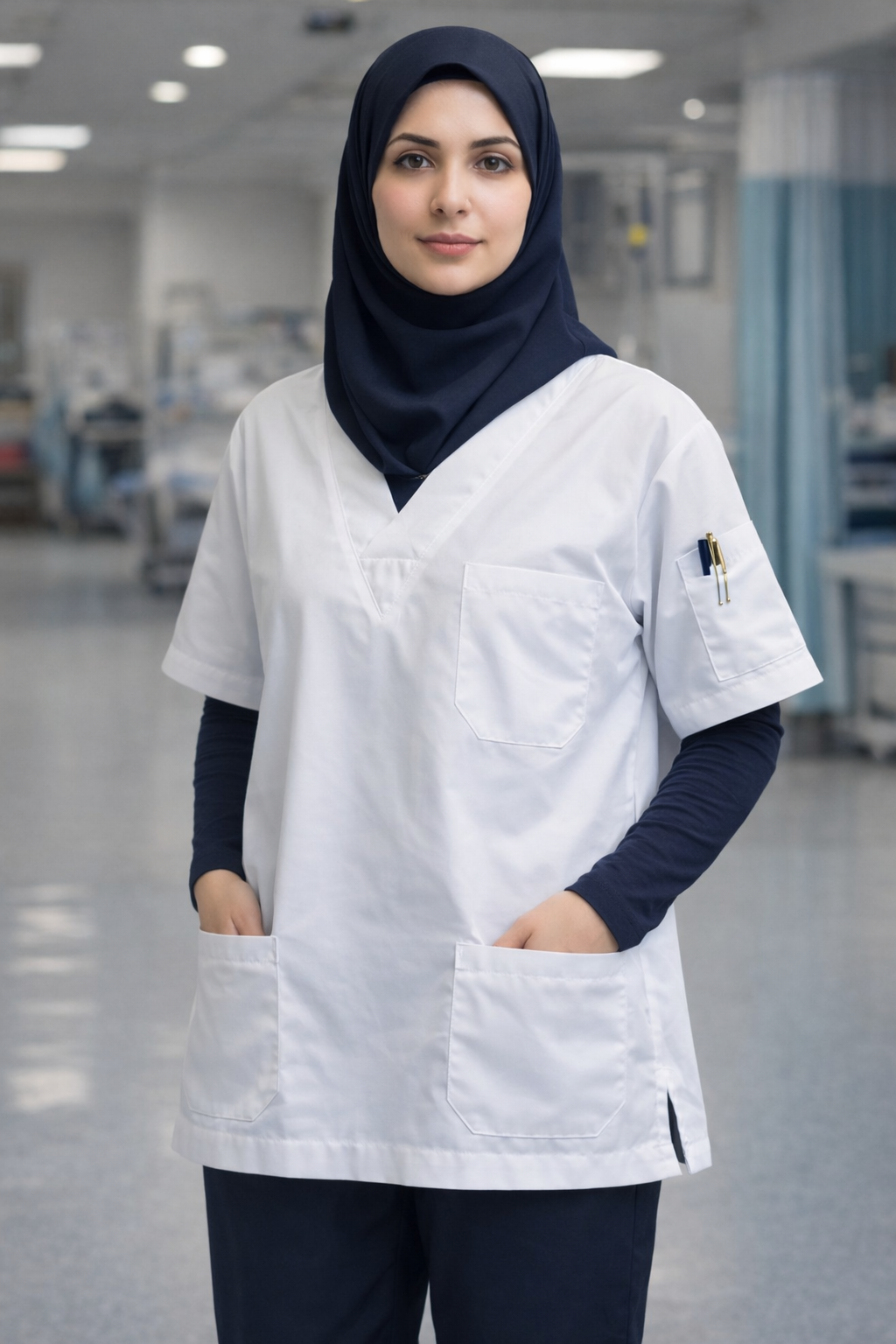 doktor scrubs beyaz üst tesettür scrubs modelleri pamuklu medikal forma