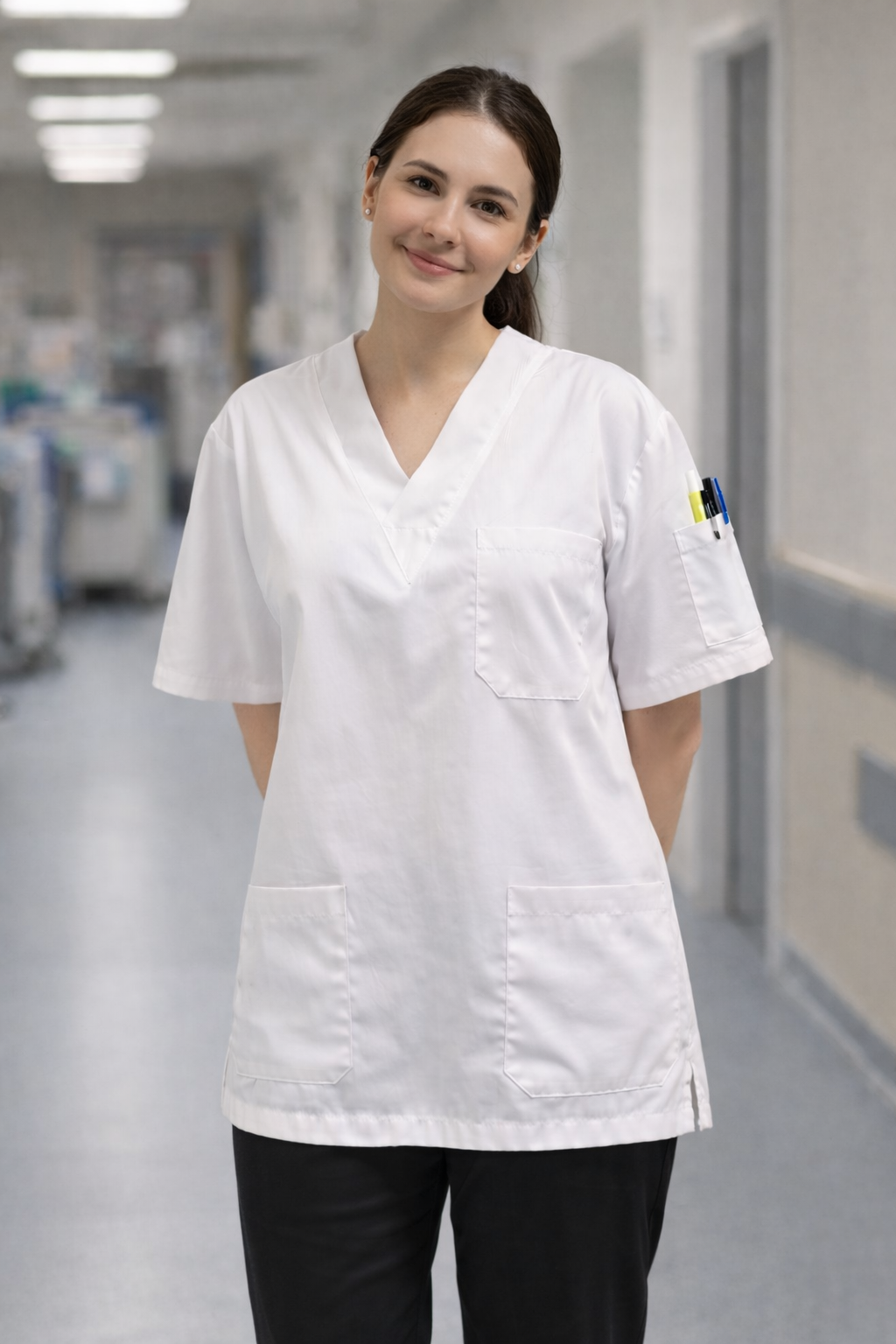 tesettür scrubs beyaz medikal forma kadın scrub üst rahat ve şık tasarım