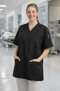 Kişiye Özel İsimli Kadın Siyah Doktor Scrubs Üst