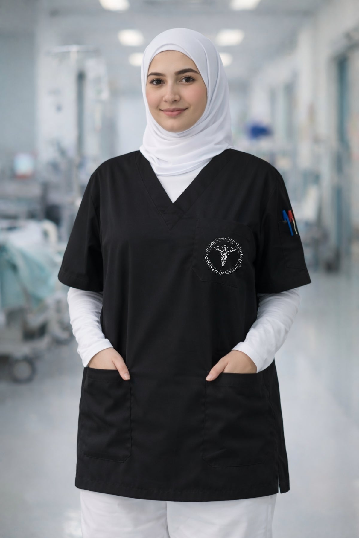 doktor scrubs siyah üst forma kadın scrubs uniform medikal giyim modern tasarım