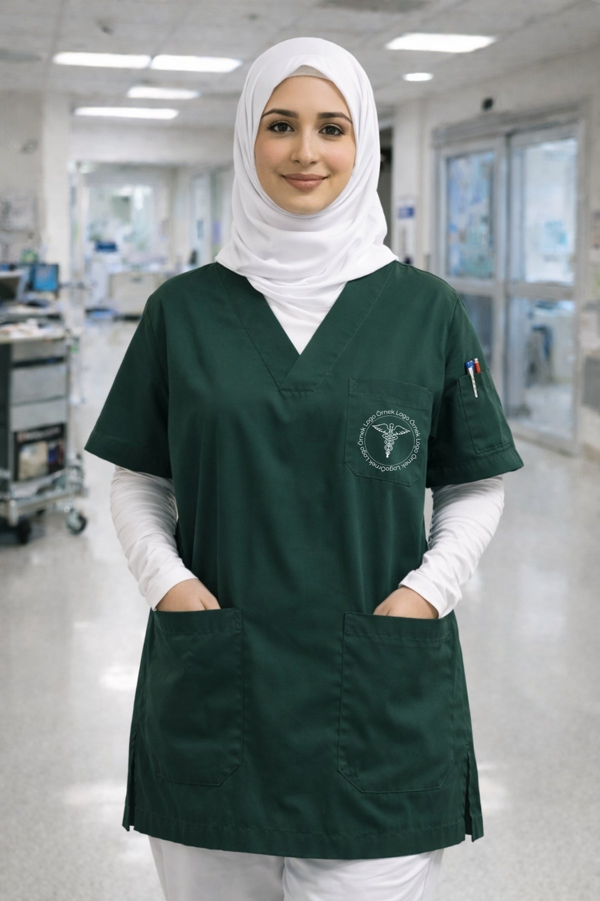 Doktor scrubs yeşil renk, pamuklu scrubs forma, hastane ve klinik için profesyonel scrubs kıyafet
